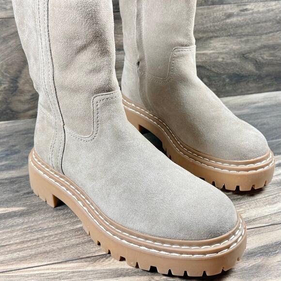 NEW Splendid Adria 7M Suede Taupe Lug Sole Mid Calf Boots Booties - Picture 6 of 11